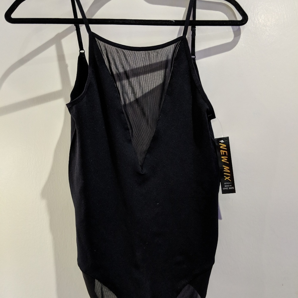 New Mix Black Mesh Bodysuit (snap bottom)